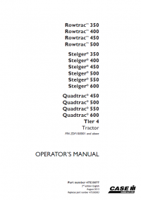 repair manual Case Rowtrac/Steiger/Quadtrac 350-600 Tier 4 Tractor PDF Operator Manuals