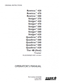 repair manual Case Tractor Rowtrac/Steiger/Quadtrac 370-620 Tier 4B PDF Operator Manuals