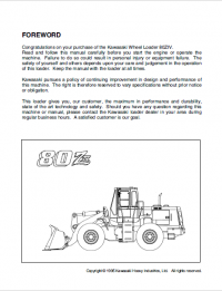 repair manual Kawasaki Wheel Loader 80ZIV Operation and Maintenance Manual PDF