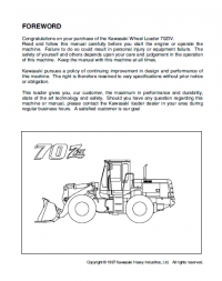 repair manual Kawasaki Wheel Loader 70ZIV Operation and Maintenance Manual PDF