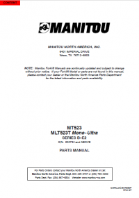 spare parts catalog Manitou Forklift MT523 MLT523T Mono-Ultra Series B-E2 Parts Manual PDF