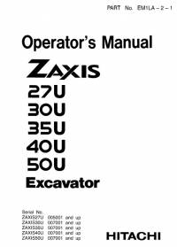 repair manual Hitachi Excavator Zaxis 27U, 30U, 35U, 40U, 50U Operator’s Manual PDF