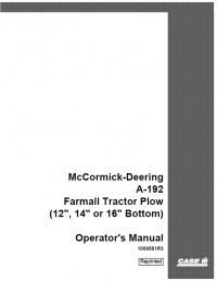 repair manual Case A-192 Farmall Tractor Plow (12/14/16 Bottom) Operator’s Manual PDF