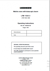 repair manual Liebherr LTM1130-5.1 Mobile crane with telescopic boom Operations Manual PDF