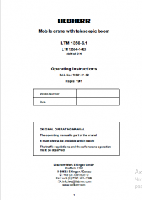 repair manual Liebherr LTM1350-6.1 Mobile crane with telescopic boom Operating Instructions PDF