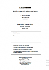 repair manual Liebherr LTM1220-5.2 Mobile crane with telescopic boom Set of Operators Manual PDF