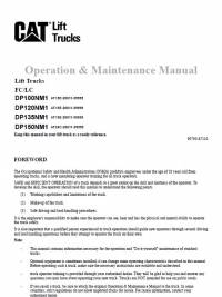 repair manual Cat Lift Trucks DP100NM1 - DP150NM1 Operation & Maintenance Manual PDF