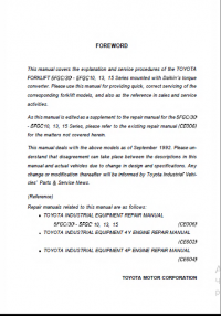 repair manual Toyota Forklift 5FGC/30 - 5FGC 10, 13, 15 Series Repair Manual PDF