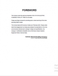 repair manual Toyota Electric Powered Forklift 7FBE10 to 20 series Repair Manual PDF