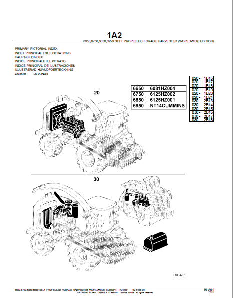 John Deere FORRAGEIRA 6650, 6750, 6850, 6950 Parts