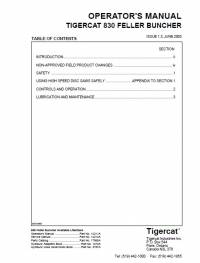 repair manual Tigercat Feller Buncher 830 Operator’s Manual PDF
