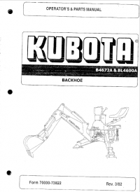spare parts catalog Kubota B4672A and BL4690A Backhoe Operator’s and Parts Manual PDF