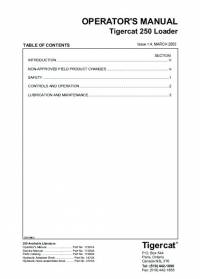 repair manual Tigercat Loader 250 Operator’s Manual PDF