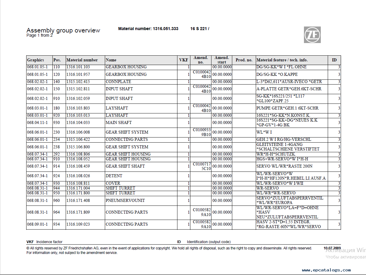 ZF 16S 221 Spare Parts Catalogue PDF Download