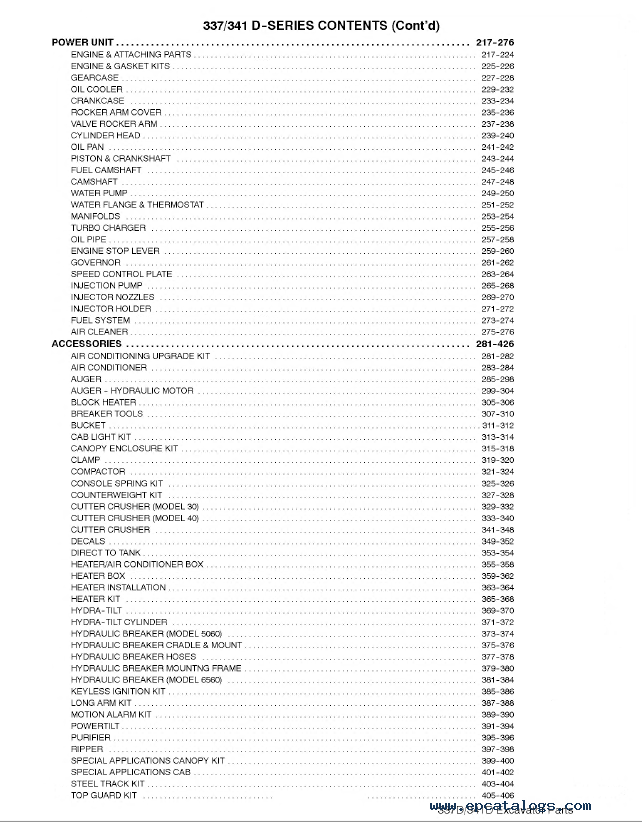 Bobcat 337 341 DSeries Excavators Parts Catalog PDF