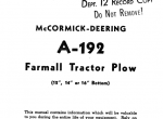 repair manual Case A-192 Farmall Tractor Plow (12/14/16 Bottom) Operator’s Manual PDF - 1